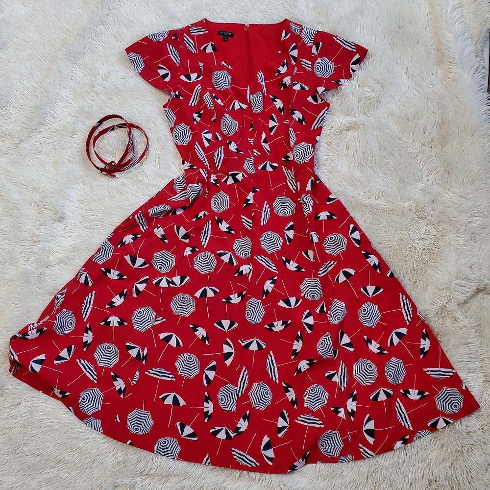 Talbots Women Red Beach Umbrella Dress Sz 4P